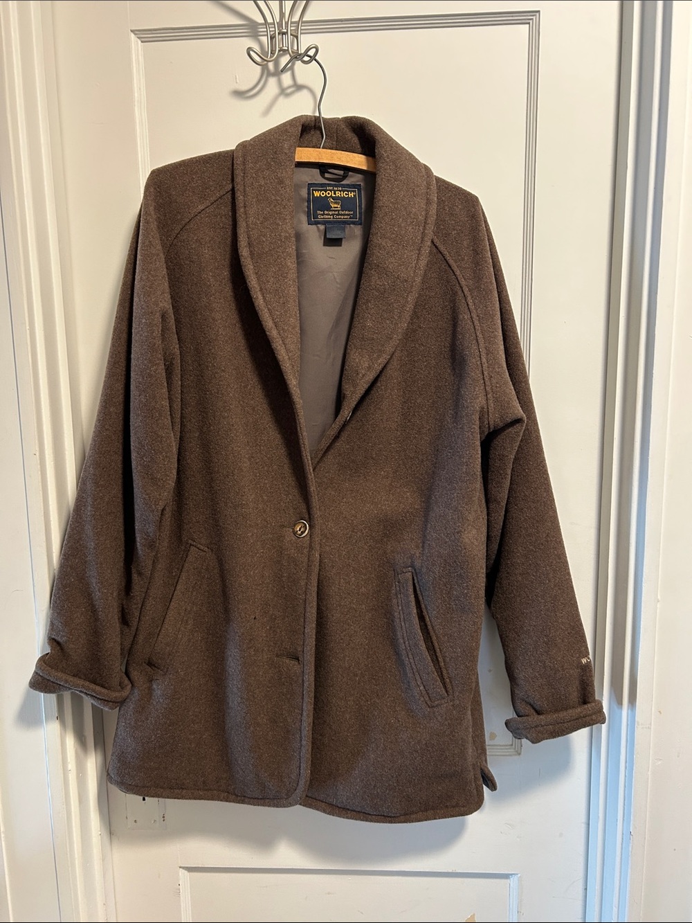 Woolrich Women's Brown Shawl-Collar Wool Coat